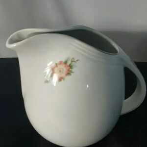 VTG HALL'S Superior Quality Kitchenware Rose White round belly Pitcher USA 8.5"